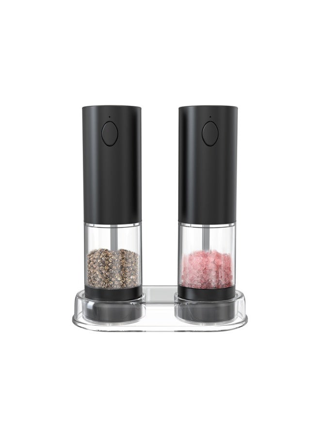Interstella Electric Salt and Pepper Grinder Set, 2-Pack Automatic Mills with Adjustable Coarseness, Ceramic Blades, LED Light, Rechargeable USB Charging, BPA-Free – Matte Black - Image 1